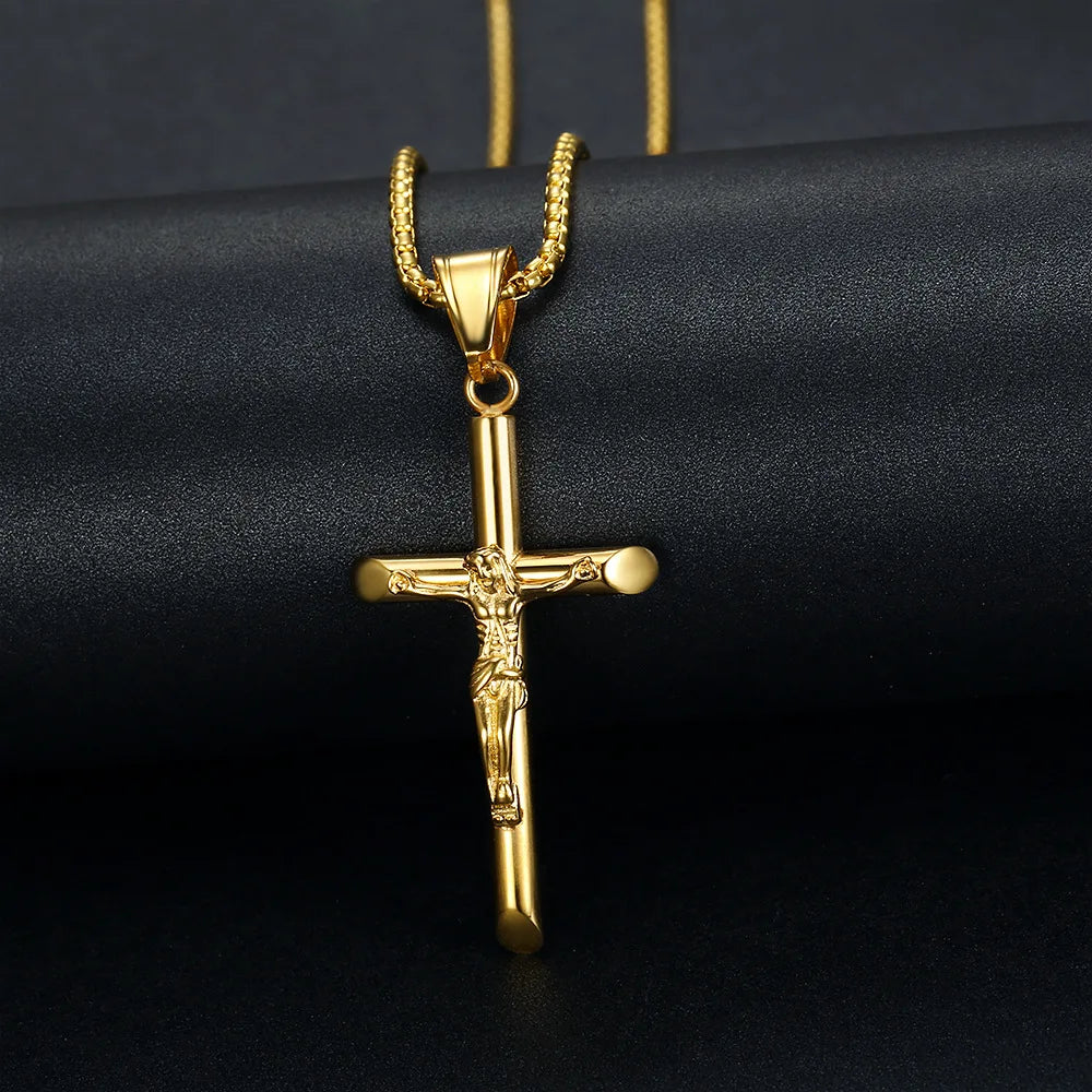 "MANTALITY" Stainless Steel Titanium Jesus Cross Pendant Necklace