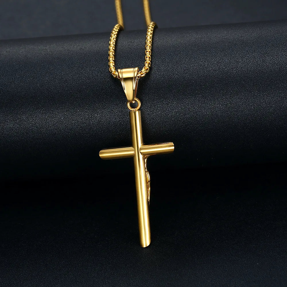 "MANTALITY" Stainless Steel Titanium Jesus Cross Pendant Necklace