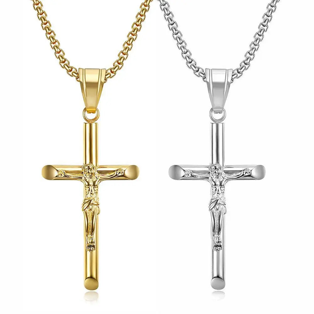 "MANTALITY" Stainless Steel Titanium Jesus Cross Pendant Necklace