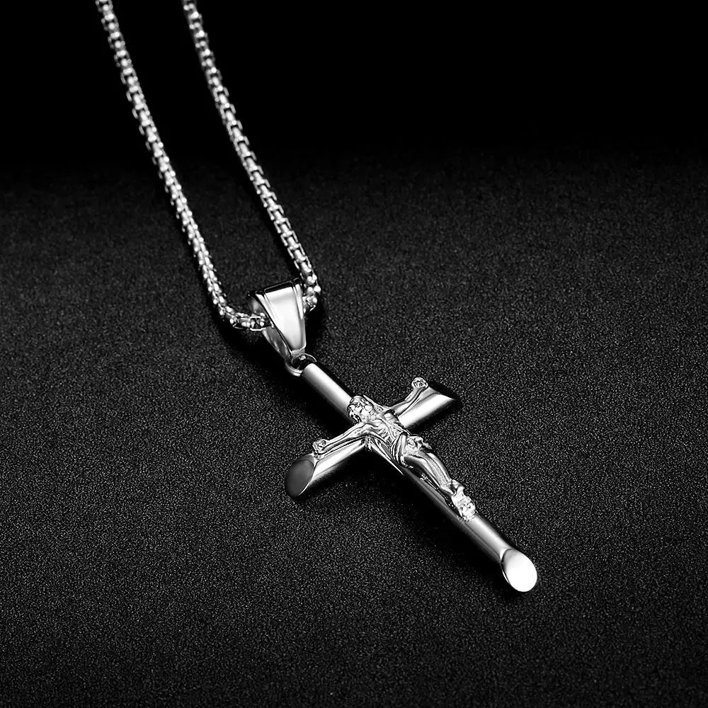 "MANTALITY" Stainless Steel Titanium Jesus Cross Pendant Necklace