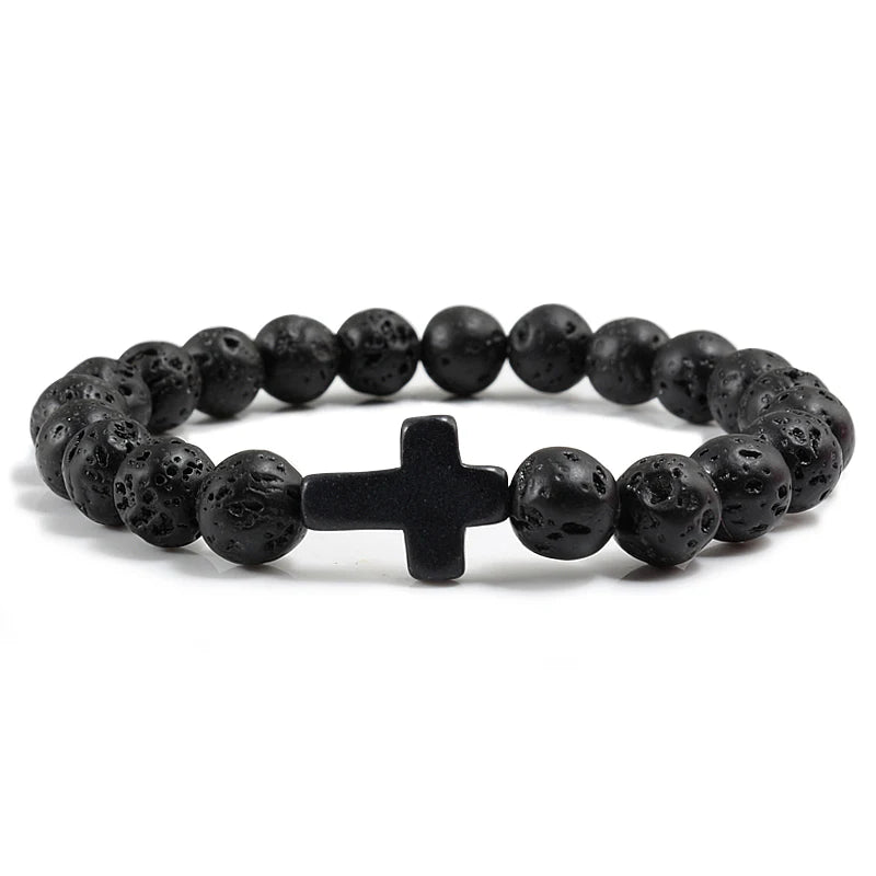 "MANTALITY" Charm Natural Stone Cross Bracelet - "MANTALITY"