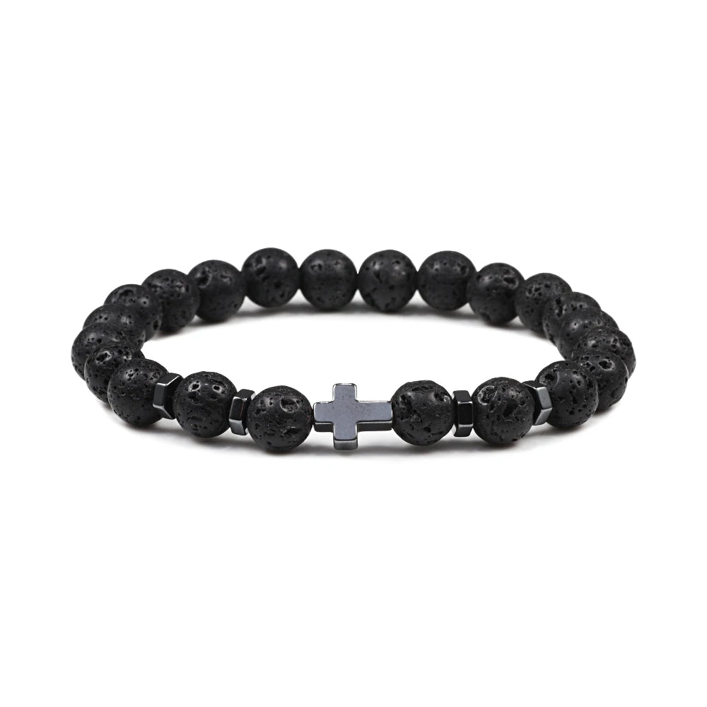 "MANTALITY" Prayer Men Bracelet: Hematite Cross Rosary Bracelet - "MANTALITY"