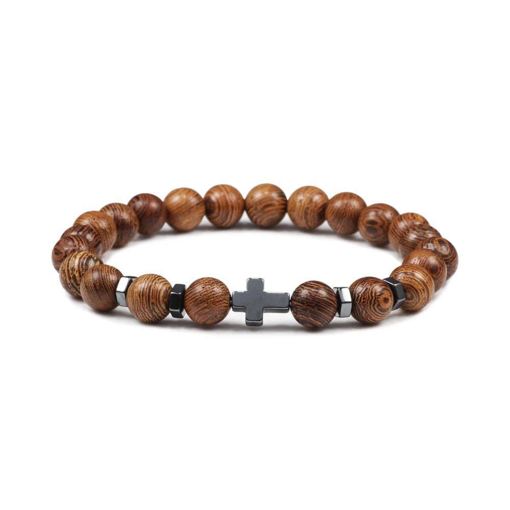 "MANTALITY" Prayer Men Bracelet: Hematite Cross Rosary Bracelet - "MANTALITY"