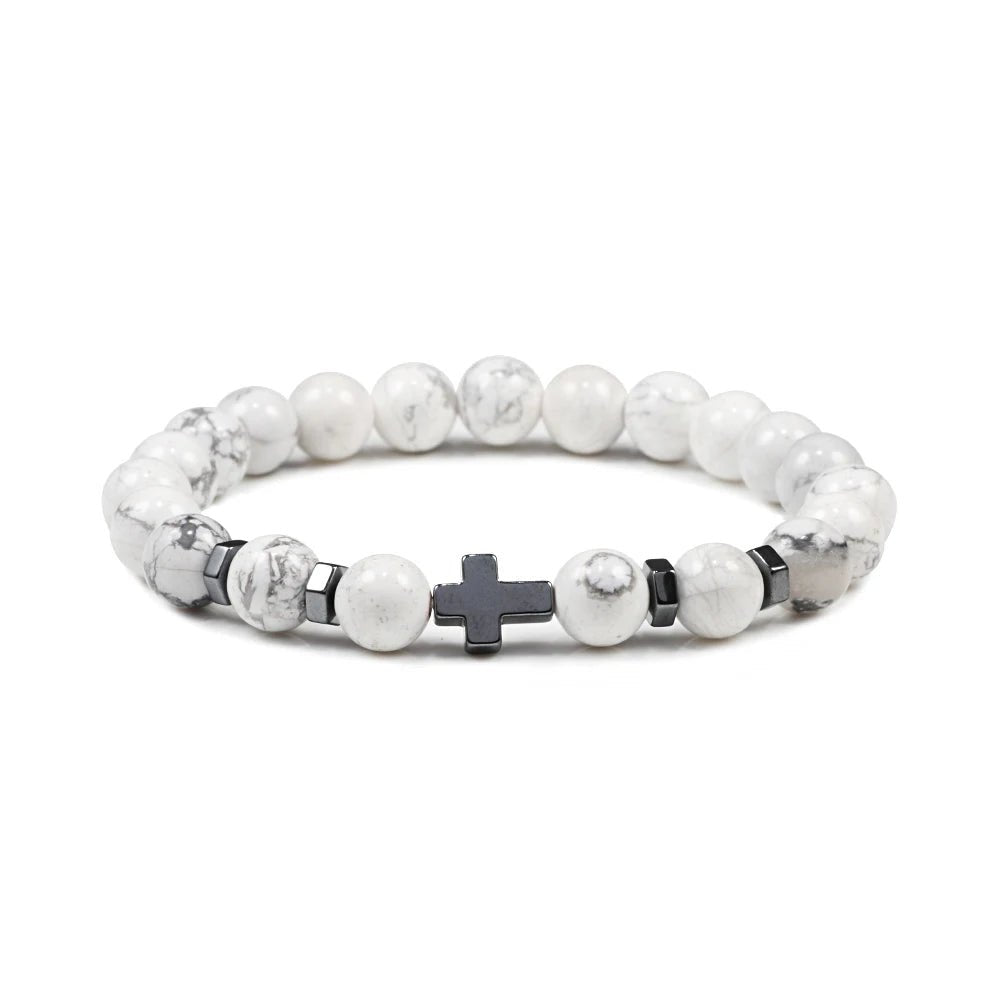 "MANTALITY" Prayer Men Bracelet: Hematite Cross Rosary Bracelet - "MANTALITY"