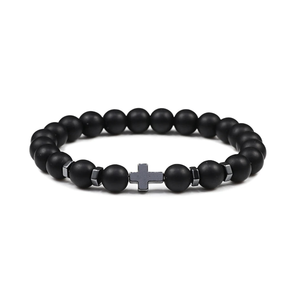 "MANTALITY" Prayer Men Bracelet: Hematite Cross Rosary Bracelet - "MANTALITY"