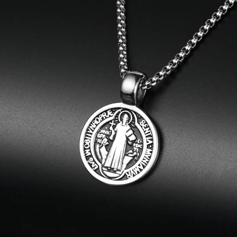 "MANTALITY" Stainless Steel Saint Benedict Necklace: Empower Your Spirit - "MANTALITY"